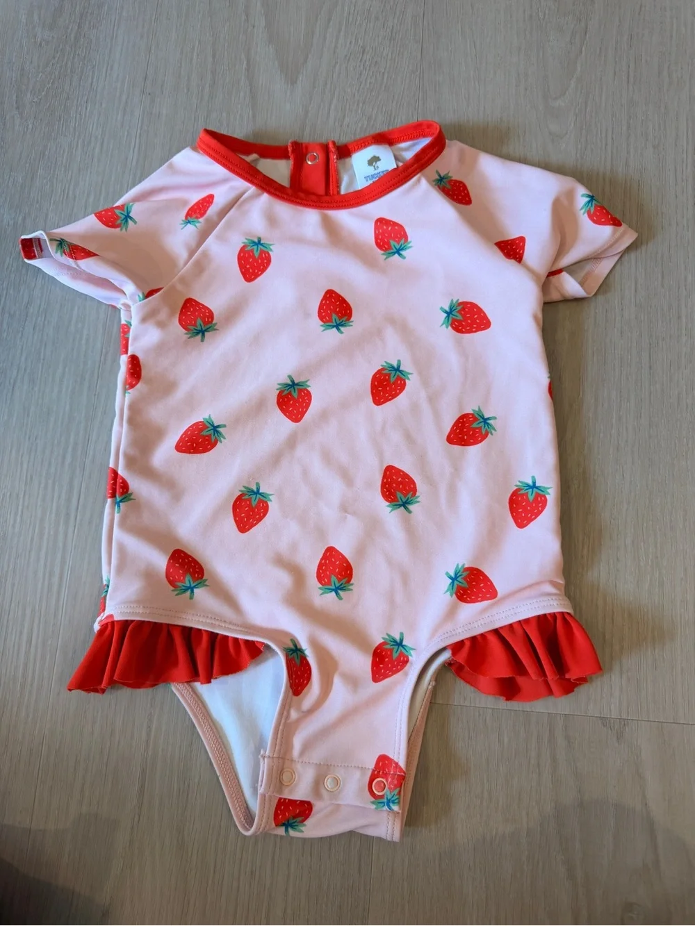 Tucker + Tate Pink Strawberry Print One-Piece Swimsuit with Red Trim